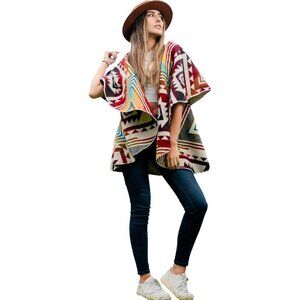 🆕Women Orange Double Sided Poncho Handmade Product Ecuadorian Artisans Softener